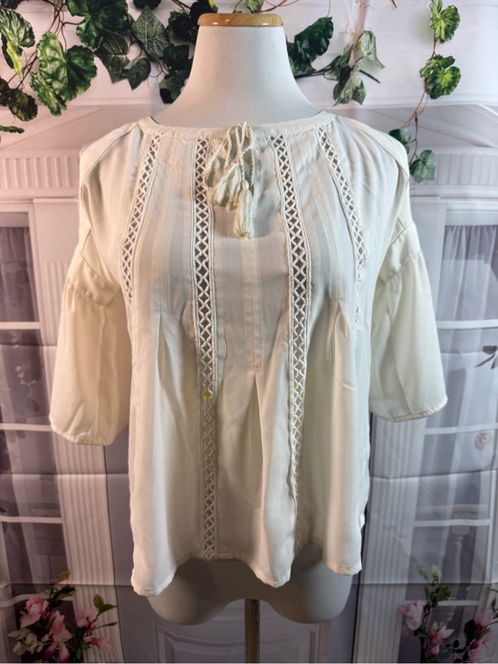 Express Tops - Express Cream Crochet-Trim Peasant Blouse